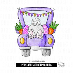 Watercolour Easter Bunny Back of Truck Sublimation Design PNG
