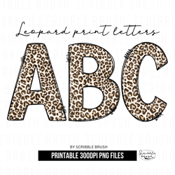 Leopard Print Doodle PNG Letters Alpha Set