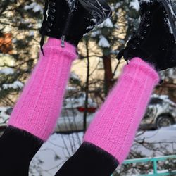 Wool leg warmers, Yoga socks, Pink leg warmers, Knitted flip flop socks, Unique gift for her