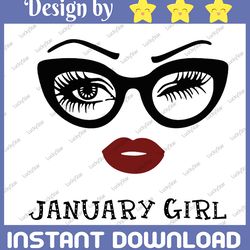 january girl svg, woman with glasses svg printable, girl with bandana design, blink eyes , january svg,  sublimation