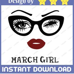 march girl svg, woman with glasses svg printable, girl with bandana design, blink eyes , march svg,  sublimation