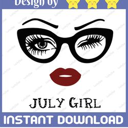 july girl svg, woman with glasses svg printable, girl with bandana design, blink eyes , july svg,  sublimation