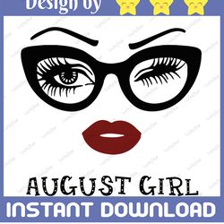 august girl svg, woman with glasses svg printable, girl with bandana design, blink eyes , august svg,  sublimation