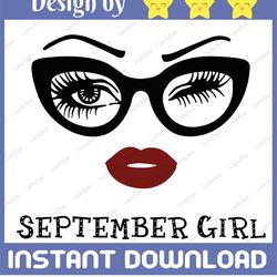 september girl svg, woman with glasses svg printable, girl with bandana design, blink eyes , september svg,  sublimation