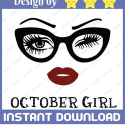 october girl svg, woman with glasses svg printable, girl with bandana design, blink eyes , october svg,  sublimation