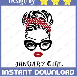 january girl svg, woman with glasses svg printable, girl with bandana design,january svg, png sublimation