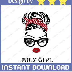 july girl svg, woman with glasses svg printable, girl with bandana design,july svg, png sublimation