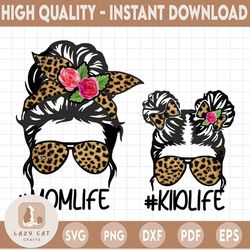 leopard print mom life kid life bundle bun hair sunglasses headband mom life png sublimation design downloads