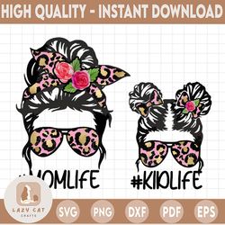 pink leopard mom life kid life png, skull sublimation designs downloads matching family  messy buns sunglasses headband