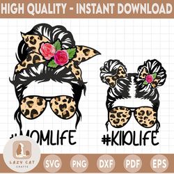 Messy Bun Leopard Print Mom Life, Kid Life PNG Digital Download File. Mom Life Kid Life PNG Digital file for Sublimation
