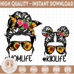 Sunflowers Mom Life Kid Life Piggy Buns Hair Sunglasses Headband Mom Life PNG Sublimation Design Downloads