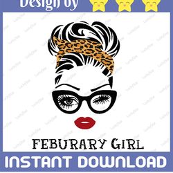 february girl svg, woman with glasses svg, girl with leopard plaid bandana design, february svg, png sublimation