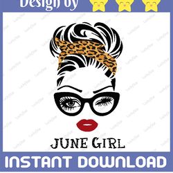 june girl svg, woman with glasses svg, girl with leopard plaid bandana design, june svg, png sublimation