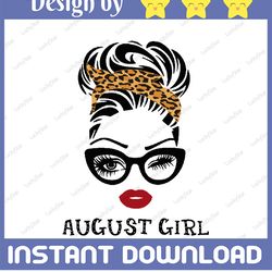 august girl svg, woman with glasses svg, girl with leopard plaid bandana design, august svg, png