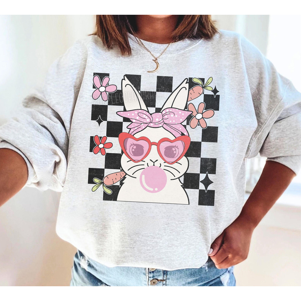 Cute Bunny With Bandana Glasses Bubblegum PNG, Rabbit Bandana Glasses PNG, Easter Rabbit Bandana, Funny Easter png, Easter png, Bunny png 1.jpg