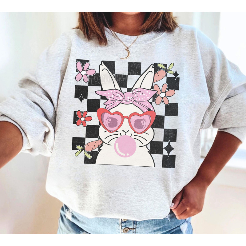 Cute Bunny With Bandana Glasses Bubblegum PNG, Rabbit Bandana Glasses PNG, Easter Rabbit Bandana, Funny Easter png, Easter png, Bunny png.jpg