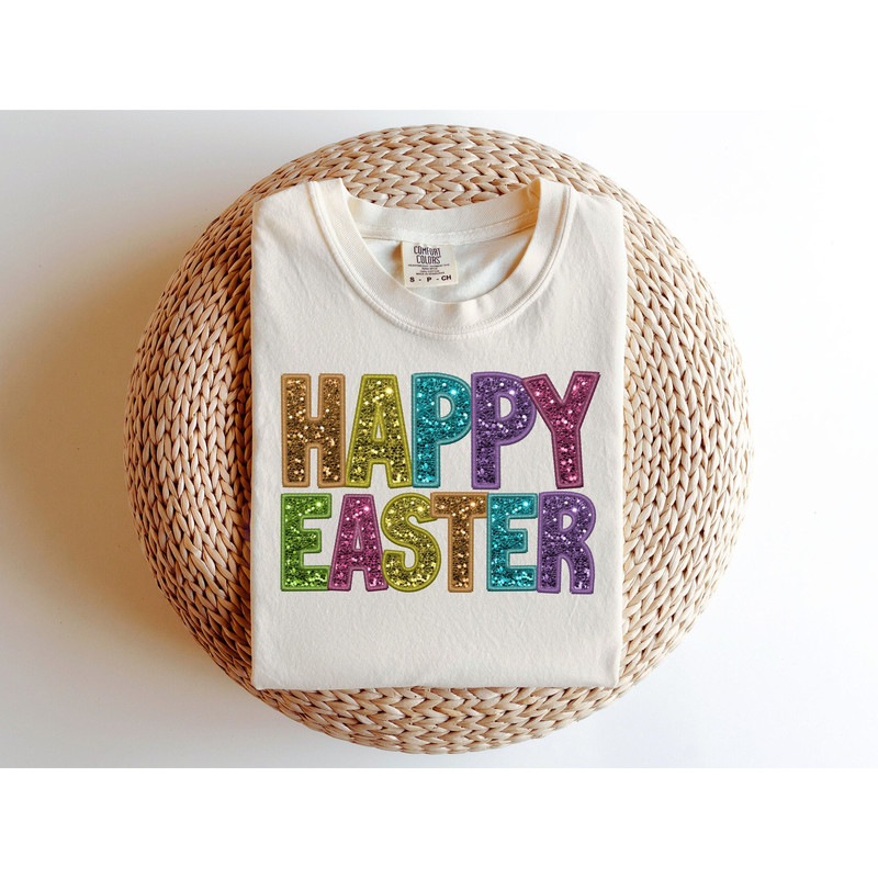 Happy Easter Sparkly Faux Sequins Easter Day Png, Cute Easter Day Shirt Design, Trendy Easter Day Png, Sublimation, Digital.jpg