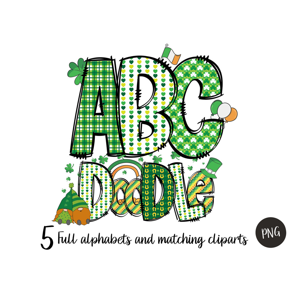 St Patrick's Day Doodle Alphabet Bundle, St Patrick's Letters, Numbers & Accessories, St Patrick's Day Sublimation Design, Commercial Use.jpg