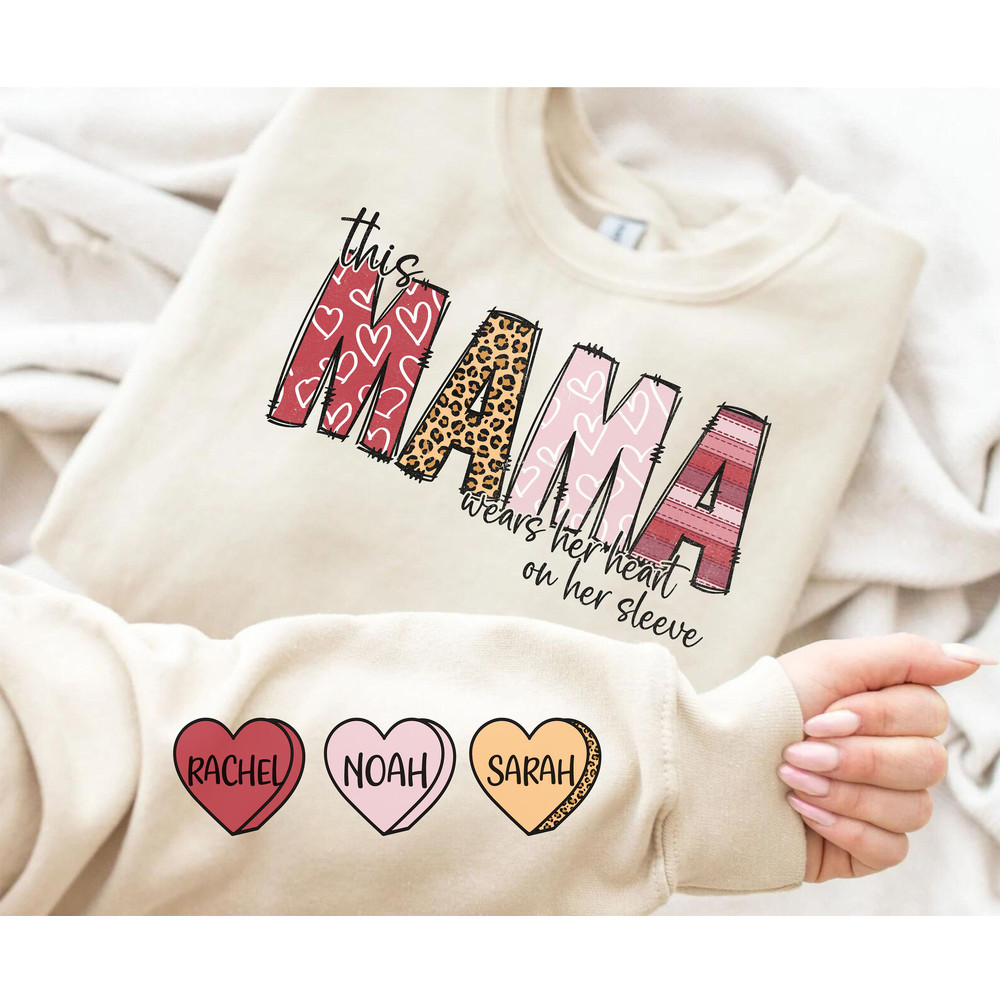 This mama wears her heart on her sleeve, Valentine's day, Mother's day, doodle hearts, Sublimation, Design Digital download, Shirt, PNG.jpg