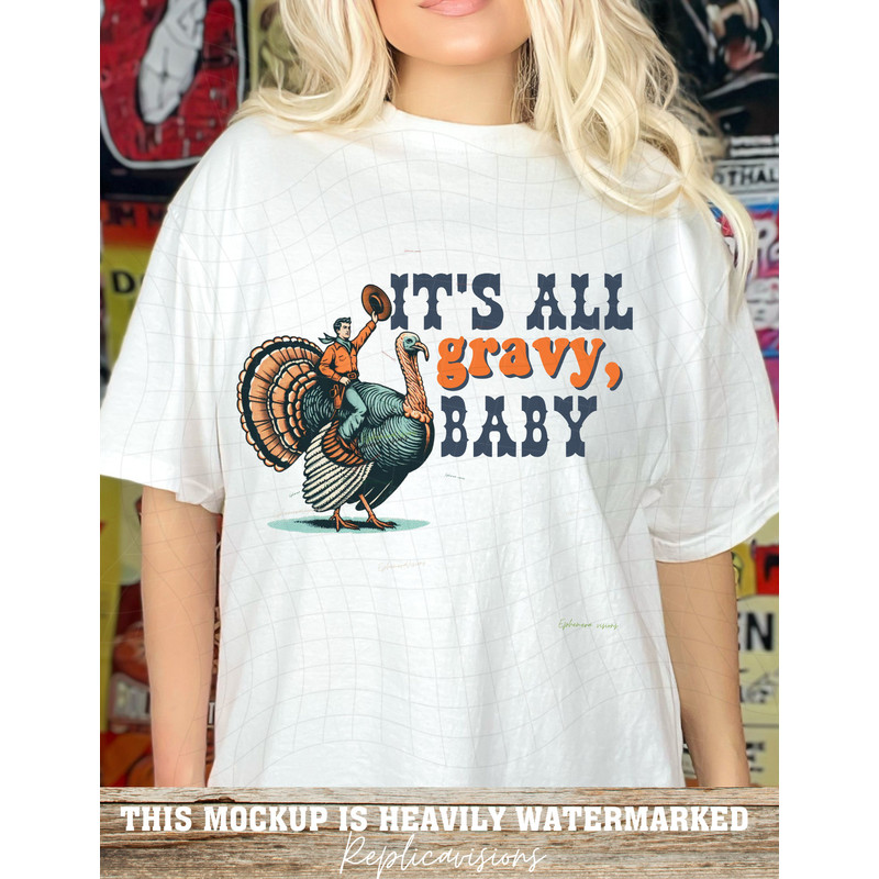 Its All Gravy Baby Cowboy Sublimation Design PNG Digital Download Printable Thanksgiving Turkey Funny Groovy.jpg