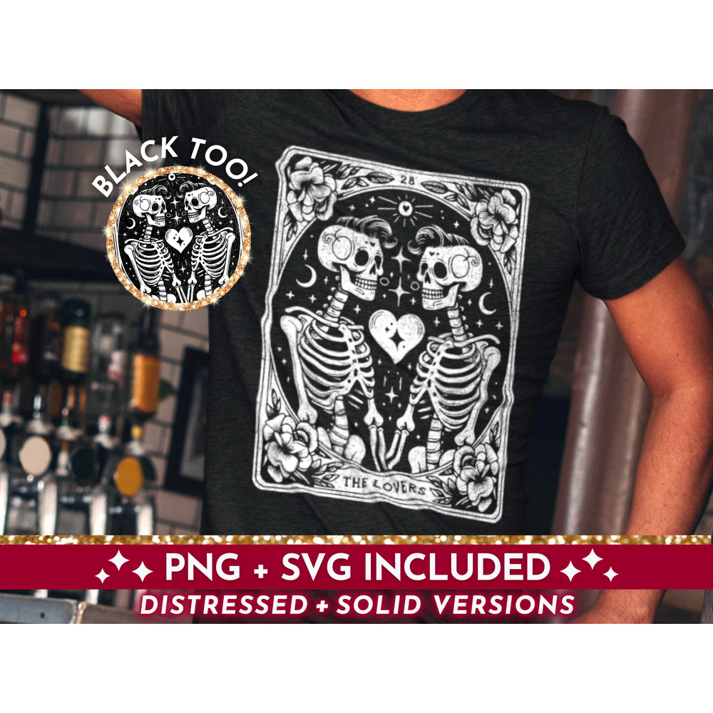 Men The Lovers Tarot Card SVG PNG, Skeleton Love Sublimation Design, LGBTQ Witchy Male Lovers Skulls Tarot T-Shirt svg png Cut File Download.jpg