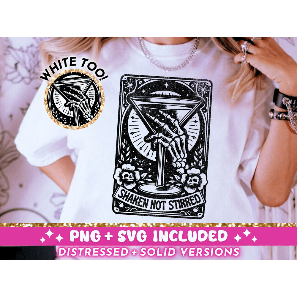 Shaken Not Stirred Tarot Card SVG PNG, Skeleton Sublimation Design, Martini Mug T-Shirt png Design, Cocktail SVG Cut File, Digital Download.jpg
