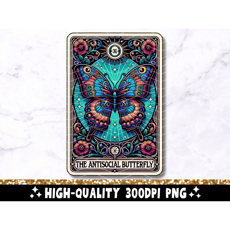 The Antisocial Butterfly Tarot Card PNG, Funny Sublimation Design, Popular Neurodivergent Anxiety Introvert Witchy T-Shirt PNG Download.jpg