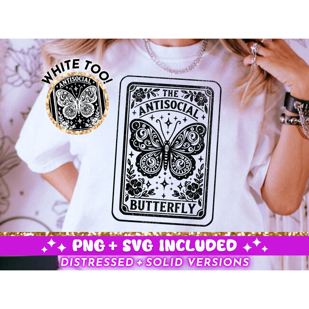 The Antisocial Butterfly Tarot Card SVG PNG , Funny Witchy Introvert Sublimation Design, Celestial Sarcastic png SVG Cut File, Download.jpg
