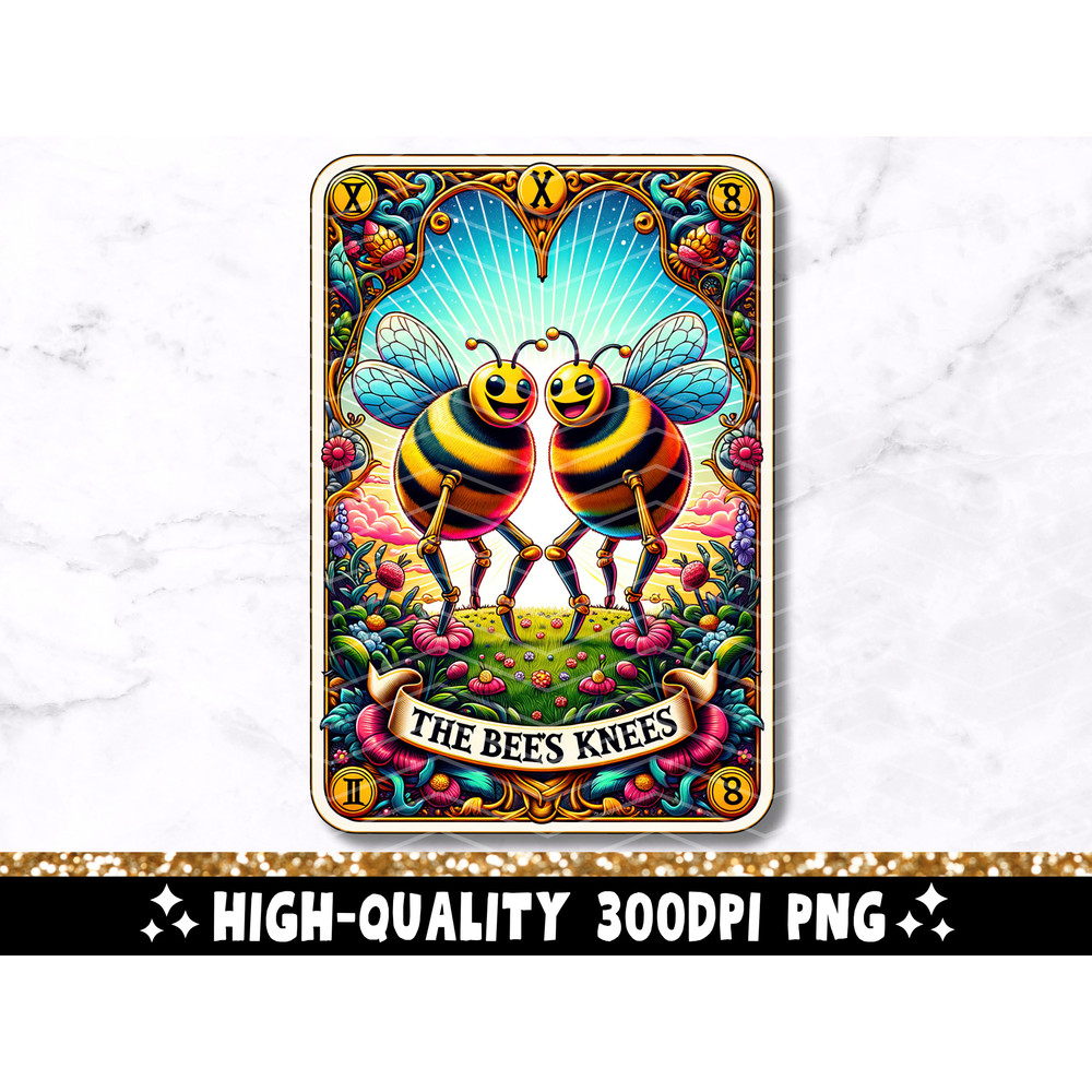 The Bee's Knees Tarot Card PNG, Funny Quote Sublimation Design, Colorful Bumblebee Popular Phrase T-Shirt Mug PNG File, Digital Download.jpg