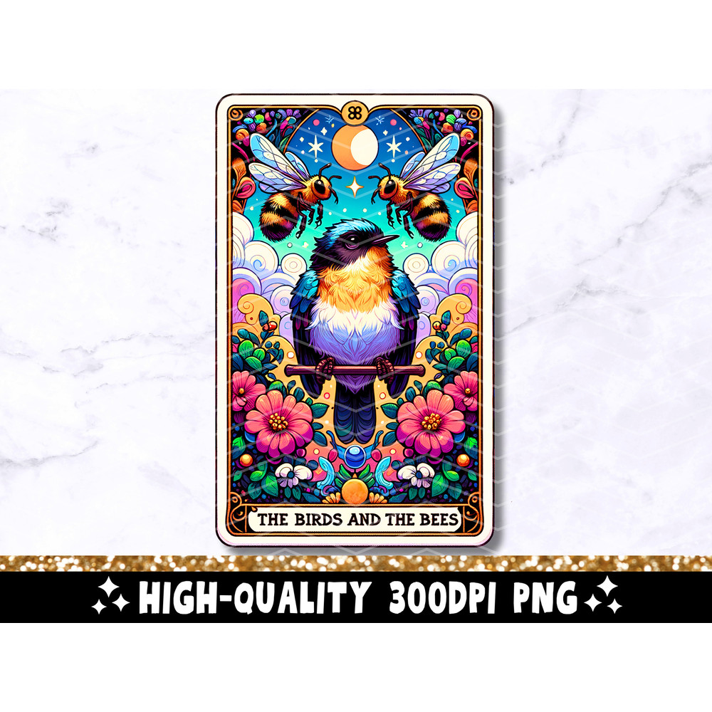 The Birds And The Bees Tarot Card PNG, Funny Quote Sublimation Design, Colorful Popular Phrase Pretty T-Shirt Mug PNG File, Digital Download 1.jpg