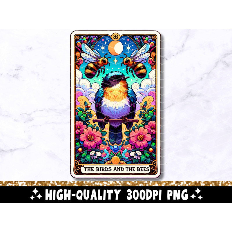The Birds And The Bees Tarot Card PNG, Funny Quote Sublimation Design, Colorful Popular Phrase Pretty T-Shirt Mug PNG File, Digital Download 1.jpg