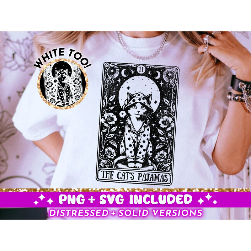 The Cat's Pajamas Tarot Card SVG PNG, Funny Quote Sarcastic Sublimation Design, Witchy T-Shirt Design png SVG Cut File, Digital Download.jpg