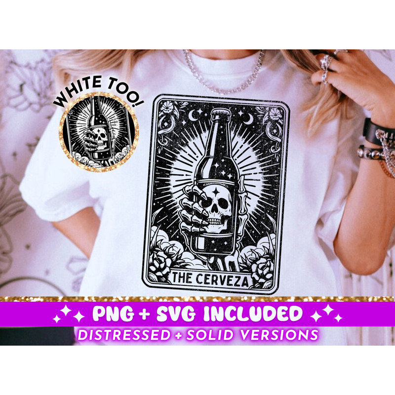 The Cerveza Tarot Card SVG PNG, Funny Skeleton Sublimation Design, Spanish Sarcastic Beer Lover Trendy SVG Cut File png, Digital Download.jpg