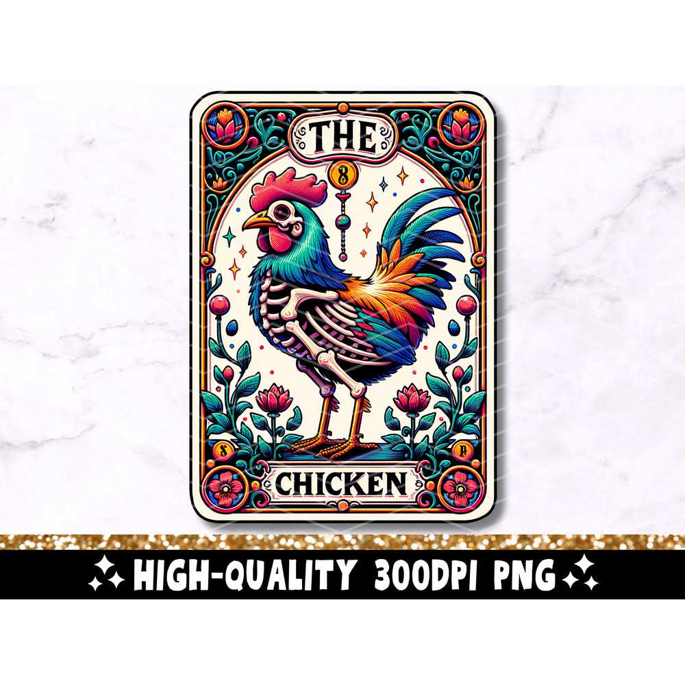 The Chicken Tarot Card PNG, Chicken Skeleton Sublimation Design, Witchy Gothic Funny Chicken Lover T-Shirt Mug PNG File Digital Download.jpg