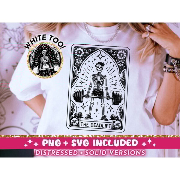 The Deadlift Tarot Card SVG PNG, Funny Workout Weightlifter Skeleton Sublimation Design, Witchy Exercise T-Shirt png SVG Cut File, Download.jpg