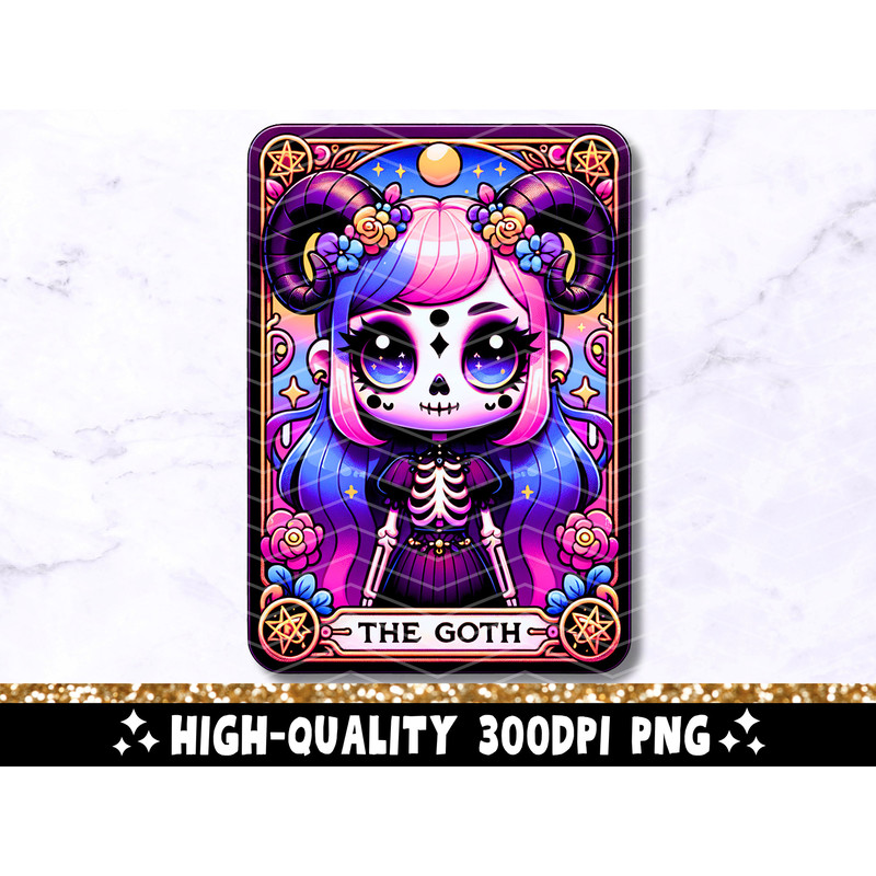 The Goth Tarot Card PNG, Goth Girl Skeleton Sublimation Design, Colorful Gothic Witchy Skull T-Shirt Mug PNG File, Instant Digital Download 1.jpg