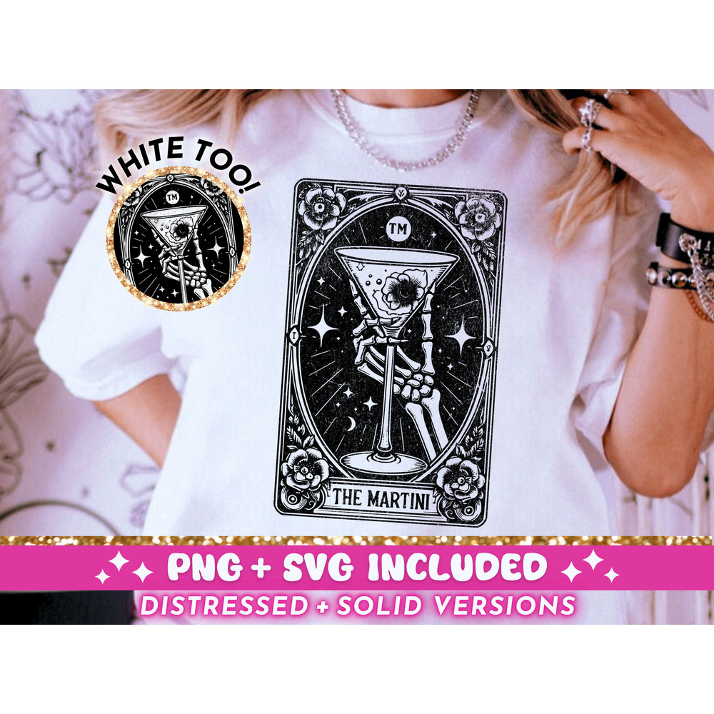 The Martini Tarot Card SVG PNG, Skeleton Sublimation Design, Witchy Mug TShirt png Design, Gothic Cocktail SVG Cut File, Digital Download.jpg