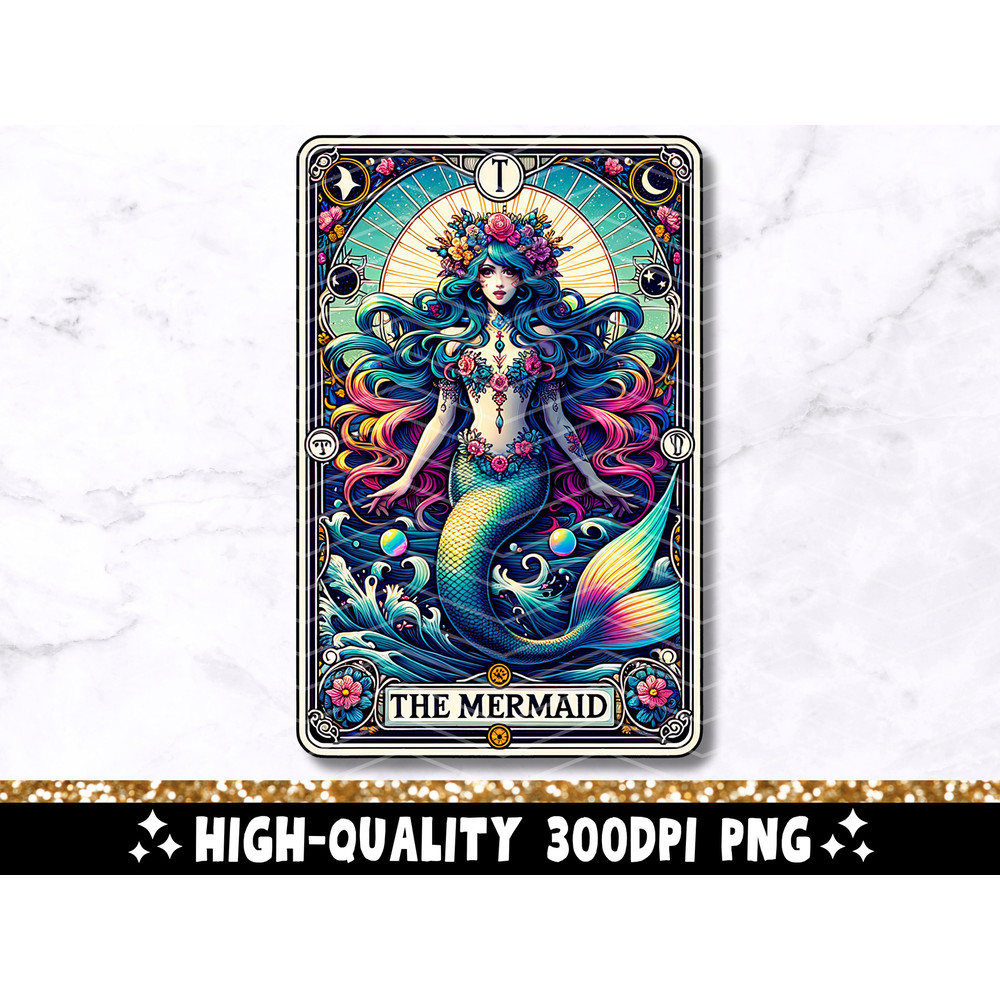 The Mermaid Tarot Card PNG, Mermaid Siren Sublimation Design, Witchy Ocean Nautical Beach T-Shirt Mug PNG File For Women, Digital Download.jpg