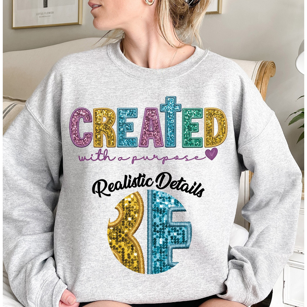 Created With A Purpose png, Christian Quote Png, Faux Embriodery Shirt Design Png, Bible verse png, Jesus png, Christian png, Sublimation.jpg