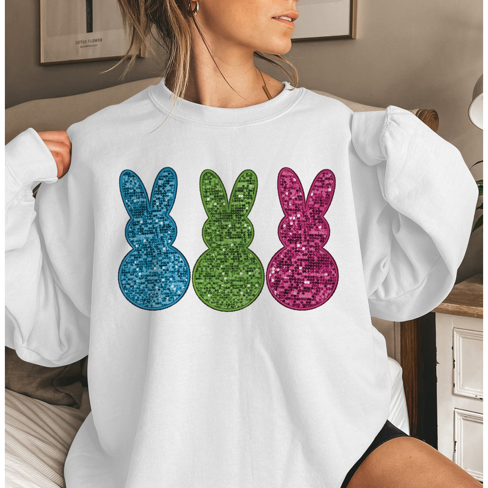 Easter Bunny Png, Easter Sublimation Designs, Easter Bunny With Faux Sequin, Faux embroidery png, Easter shirt png, Easter Digital Download.jpg