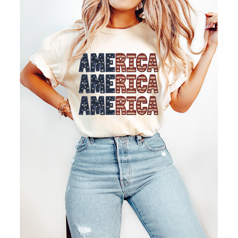 Faux Embroidered America png, Embroidery 4th of July png, patriotic png, America Sublimation Designs download, Trendy America Shirt png.jpg