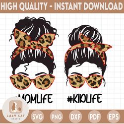 Leopard mom life kid life png, skull sublimation designs downloads matching family svg s messy buns sunglasses headband