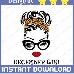 december girl svg, woman with glasses svg, girl with leopard plaid bandana design, december svg, png sublimation