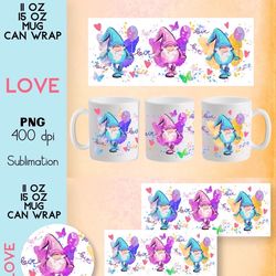 11 oz 15 oz Mug Wrap Gnomes - Butterfly LOVE Birthday Wedding Watercolour Pattern  Sublimation. Digital PNG