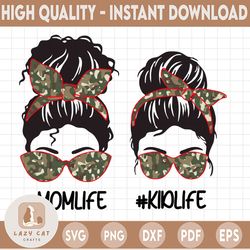 mom life kid life camo army png sublimation design downloads funny mom bun hair sunglasses headband mom life png