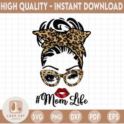 Leopard Bun Sublimation Design Download | PNG Art File | Leopard Glasses | Wink and Red Lips