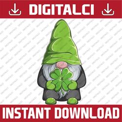 cute gnome holding shamrock lucky clover st patrick's day png sublimation designs