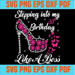 stepping into my 30th birthday,30th birthday svg,30 years old,birthday queen, 30th birthday party, birthday anniversary,