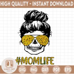 Sunflowers Mom Skull Bun Hair Sunglasses Headband Mom Life PNG Sublimation Design Downloads
