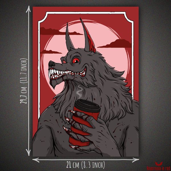 Gothic horror art print with Werewolf